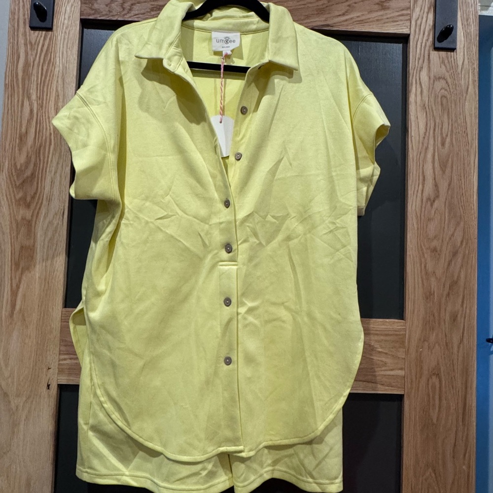 Umgee Yellow Collared Romper Button Down Lounge R… - image 2